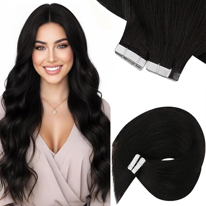Sunny Hair Tape in Extensions,Remy Hair Extensions Tape in Black Invisible Tape in Hair Extensions Human Hair 60g 12Inch