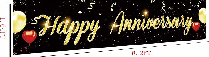 Happy Anniversary Large Banner Wedding Anniversary Banner Black Gold Outdoor - Image 3