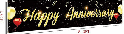 Happy Anniversary Large Banner Wedding Anniversary Banner Black Gold Outdoor - Image 3