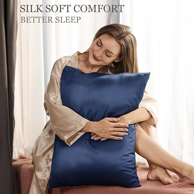 Adubor 100% Silk Pillowcase - Mulberry Silk Pillow Cases, 23 Momme 6A Grade Fibers, Silk Pillow Case for Hair and Skin Health, with Hidden Zipper (Standard 20''×26'', Navy Blue, 1PC)