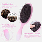 Boar Bristles Hair Brush for Women and Men, Detangling Hair Brush for Smoothing Massage Add Shine, Nylon&Boar Bristles Detangler brush for Hair Healthy (1 Pcs-Pink&White)