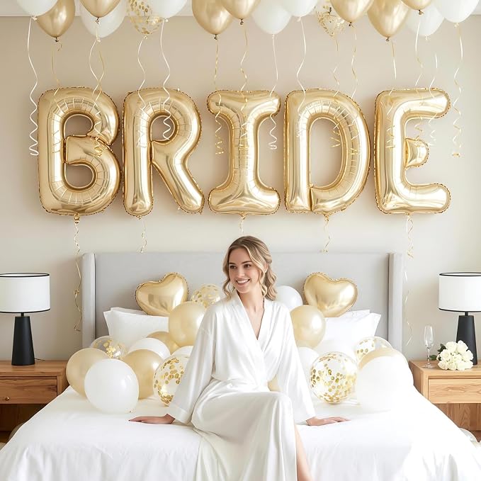 40inch Champagne Gold BRIDE Letter Balloons, Giant Light Gold Bride Foil Helium - Image 3