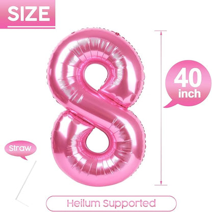 8 Balloon - Pink Birthday Number Balloons, 40 Inch Decorations Men Women | Pink - Image 5