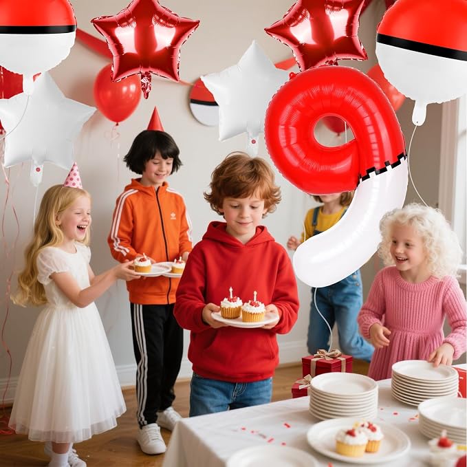 40 Inch Red & White Cartoon Themed Theme Number Balloon, Number Block Foil - Image 4