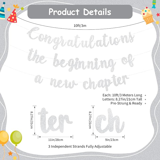 Pre-Strung Congratulations Banner New Chapter & Journey Hanging Garland Glitter - Image 2