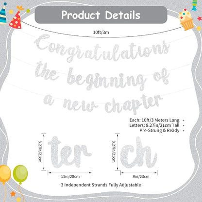 Pre-Strung Congratulations Banner New Chapter & Journey Hanging Garland Glitter - Image 2