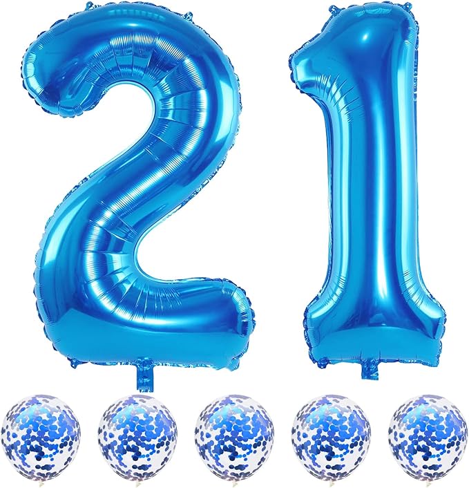 Blue Number 21 Balloons, 40 Inch 21st Birthday Balloons by Lingqiang