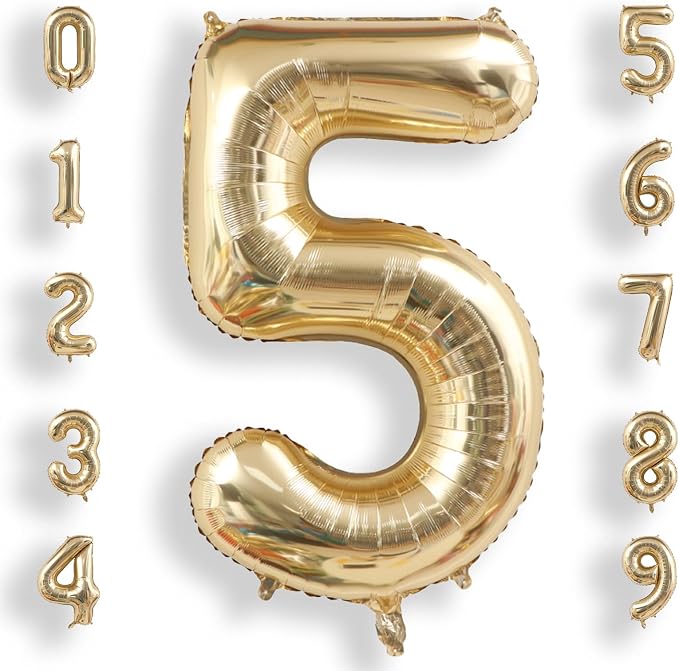 AULE 40 Inch Light Gold 5 Balloon Number Foil 0-9 Birthday Big Numbers | by AULE