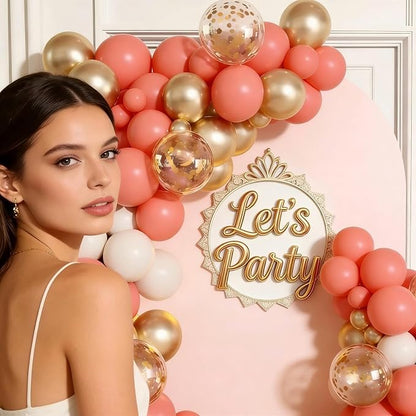 Coral Red White Gold Balloon Garland Arch Kit - Image 3