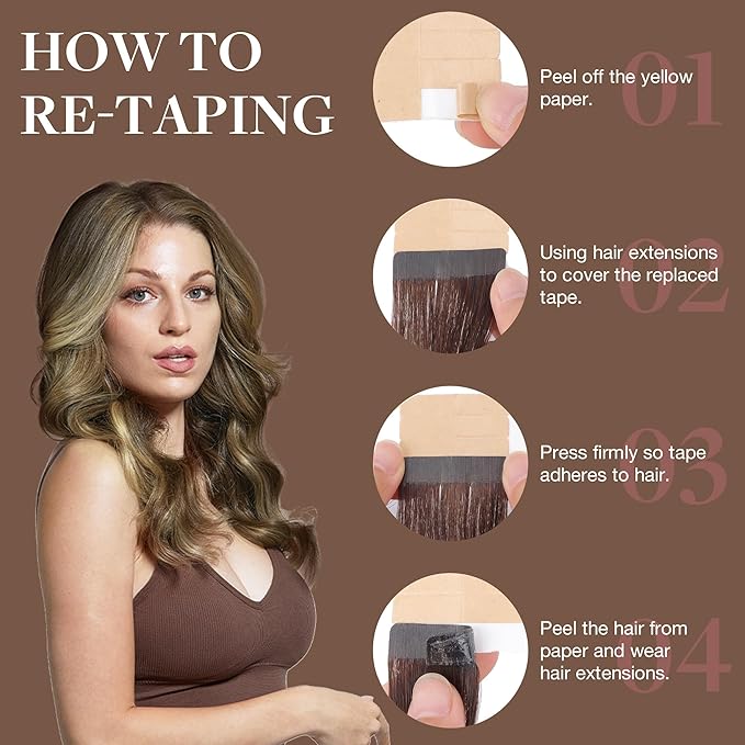 GOO GOO Tape in Hair Extensions Human Hair, 3/8/613 Balayage Walnut Brown to Ash Brown and Bleach Blonde, 20inch 30g 10pcs, Seamless Invisible, Silky Straight with Thick Ends, Remy Human Hair