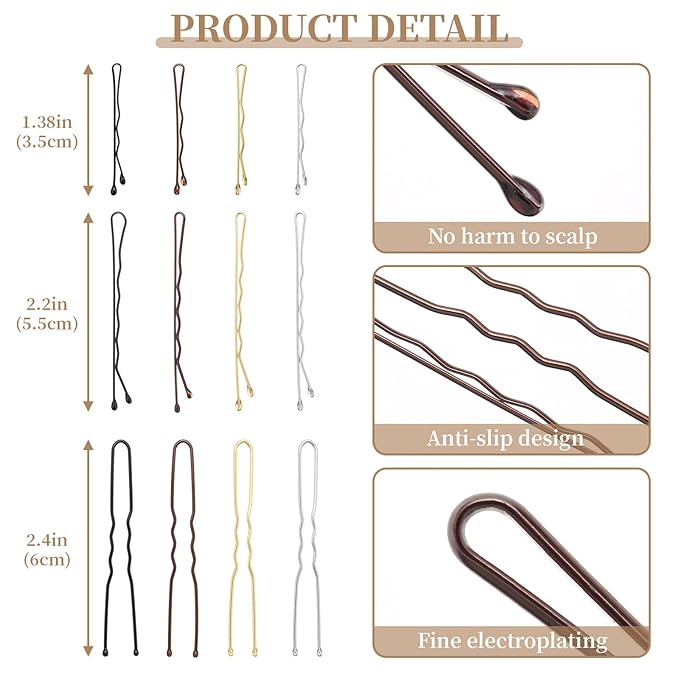 300 Pcs 2.2 Inch Wave-Shaped and U-Shaped Bobby Pins Mix Metal Hair Pins Hair Accessories for Women Stylists Hair Sticks Girl