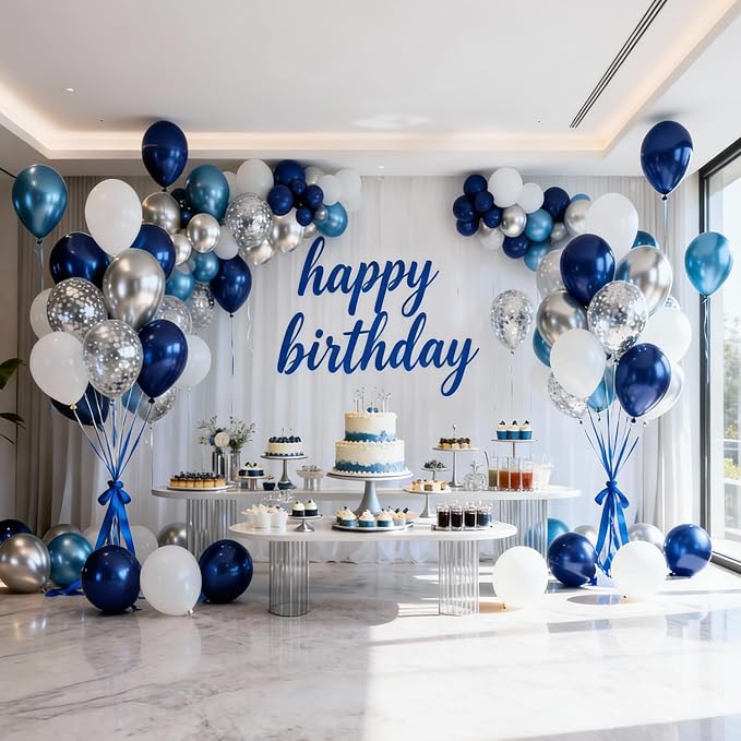 Navy Blue White Silver Balloons 50 Pcs 12 Inch | Wedding Bridal Shower - Image 7