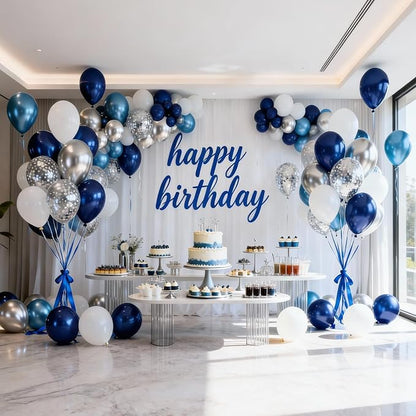 Navy Blue White Silver Balloons 50 Pcs 12 Inch | Wedding Bridal Shower - Image 7