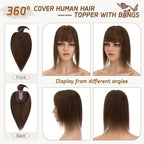 Rich Choices Hair Toppers for Women Real Human Hair 100% Remy Human Hairs Topper With Bang for Thinning Hairs Clip in Silk Base Topper 12 Inch #4 Medium Brown