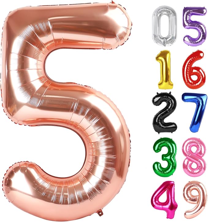 Rose Gold Number 5 Balloon 40 Inch, 5th Birthday Decorations Men Women | Foil by IWERP