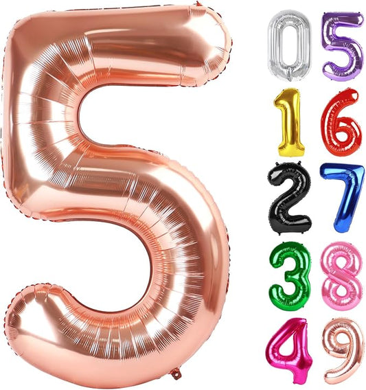 Rose Gold Number 5 Balloon 40 Inch, 5th Birthday Decorations Men Women | Foil by IWERP