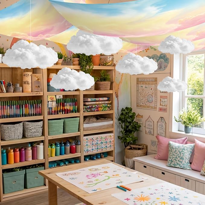 9 Pcs Pastel Rainbow Cloud Ceiling Kit Include 12 x 2 ft Fluorescent Light - Image 5
