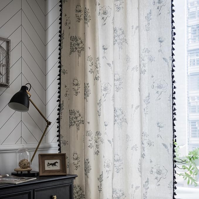 Farmhouse Boho Curtains 63 Inch Length 2 Panels Living Room Semi Sheer Drapes - Image 6