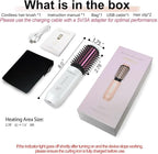 Youbella Cordless Hair Curling Iron Brush, Mini Travel Hot Straightener Comb, 3-in-1 Portable Wave Curling Wand, 1.5″ Ionic Heated Brush, USB Rechargeable Hair Curler, White – No Automatic Rotation