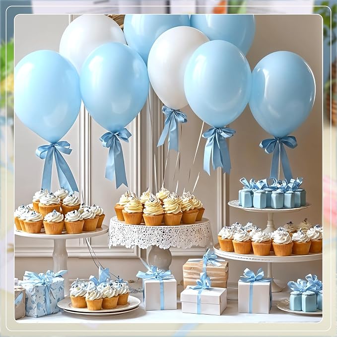woric 120 Yards Blue Satin Ribbon 3/8 Inch Light Baby Blue Thin Ribbon | - Image 3