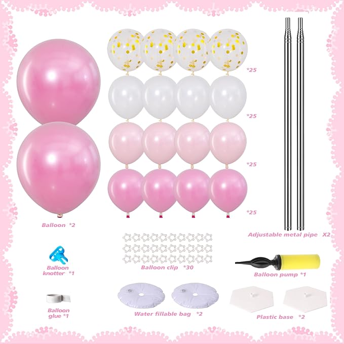 Pearl Pink Gold White Balloon Column Stand Kit of 2 - Image 3