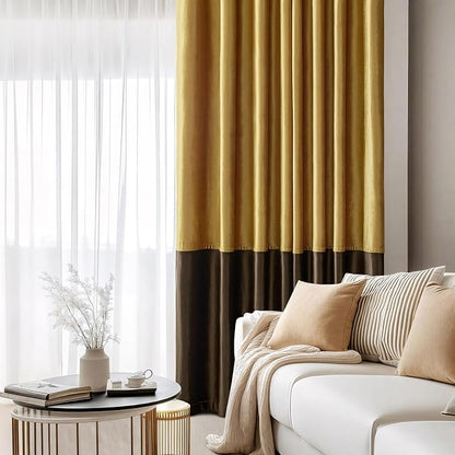 Brown Gold Velvet Blackout Curtains Luxury Decor 72 inches, Color Block | - Image 8