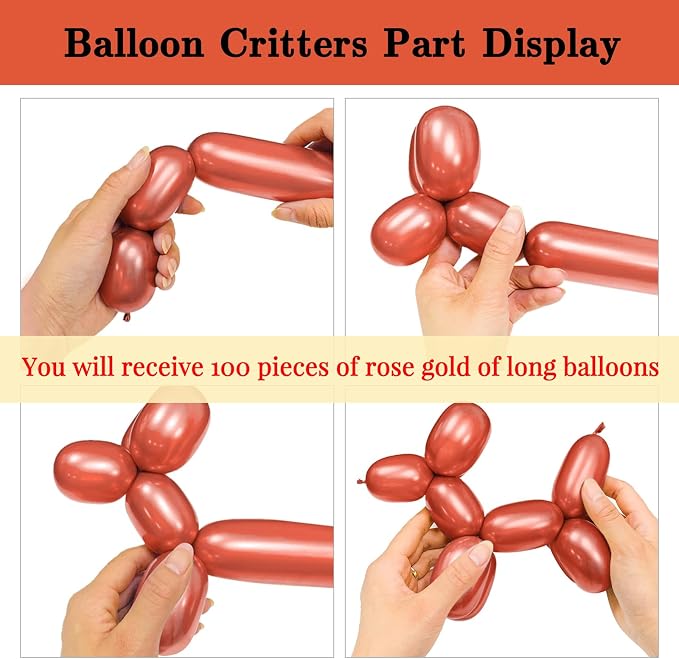 Rose Gold 260 long balloons 100 Pack Metallic Rose Gold Twisting Animal - Image 6
