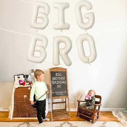 40 Inch Beige Big Bro Balloons Letter, Large Cream White Sand Big Bro Foil - Image 4