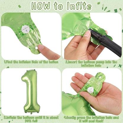 Light Green Number 1 Balloon 40 Inch, Shiny Foil Numeral Party Supplies | - Image 5