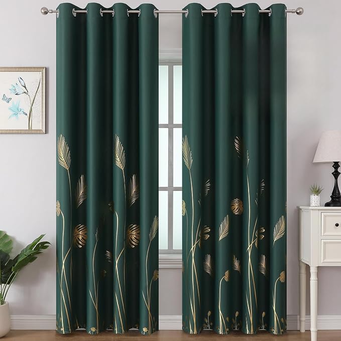 Green Blackout Curtains for Living Room 90 Inches Long, Room Darkening Energy by ESTELARTEXTILER
