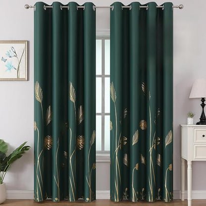 Green Blackout Curtains for Living Room 90 Inches Long, Room Darkening Energy by ESTELARTEXTILER
