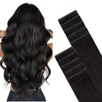 GOO GOO Invisi Edge Tape in Hair Extensions Human Hair, 1B Natural black, 10pcs 24inch 30g, Virgin Remy Hair, Seamless Injected Tape, Natural Look