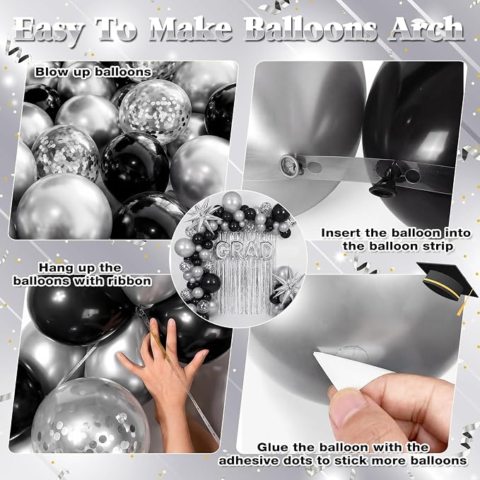 Capoda 148 Pcs Black and Silver Balloon Garland Arch Kit Modern Party Birthday - Image 3