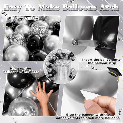 Capoda 148 Pcs Black and Silver Balloon Garland Arch Kit Modern Party Birthday - Image 3