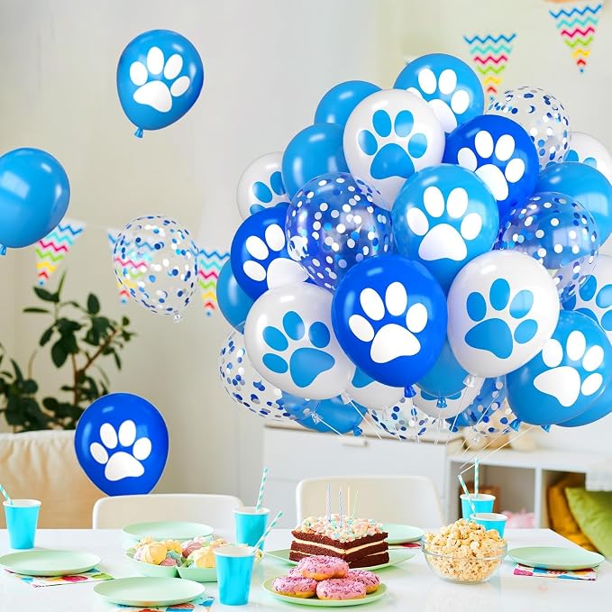 Paw Balloons, 12 Inch Paw Print Navy Blue Light Blue and White Confetti Dog - Image 5