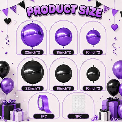 Black Purple Round Foil Balloons - Image 2