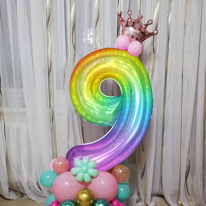40 Inch Rainbow Number Balloon 9, Large Number Foil Balloons Mylar - Image 5
