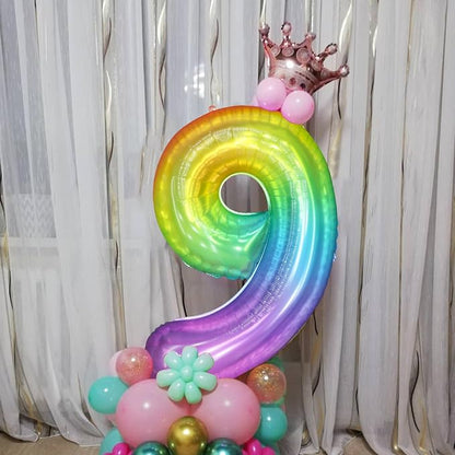 40 Inch Rainbow Number Balloon 9, Large Number Foil Balloons Mylar - Image 5