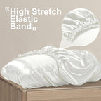 SiinvdaBZX Ivory White Satin Pillowcase Standard/Queen Size Set of 2, Silky Travel Elastic Band Satin Pillow Case for Hair and Skin, Soft Portable & Fit for Various Pillow