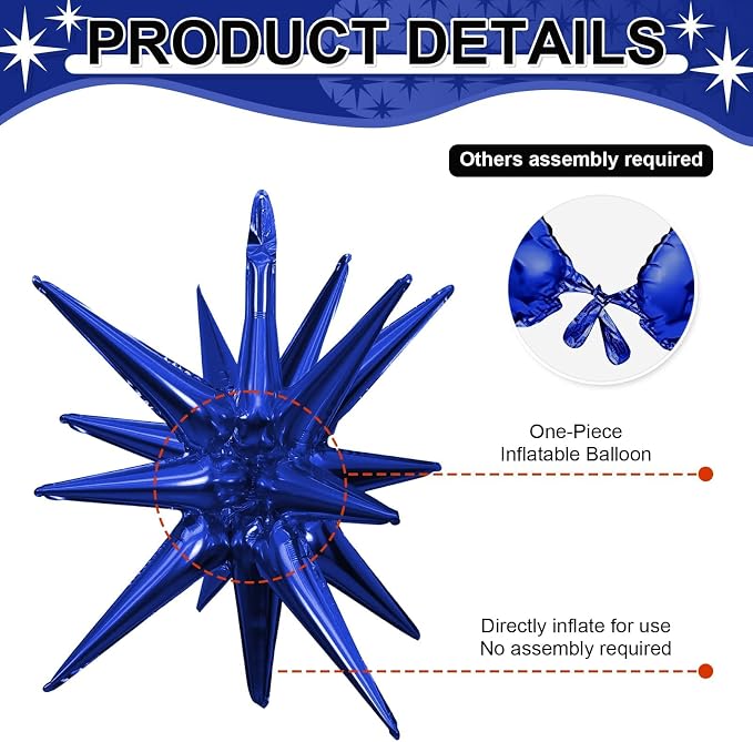 9Pcs Navy Blue Star Balloons, Large Explosion Star Foil Balloons, Metallic Blue - Image 5