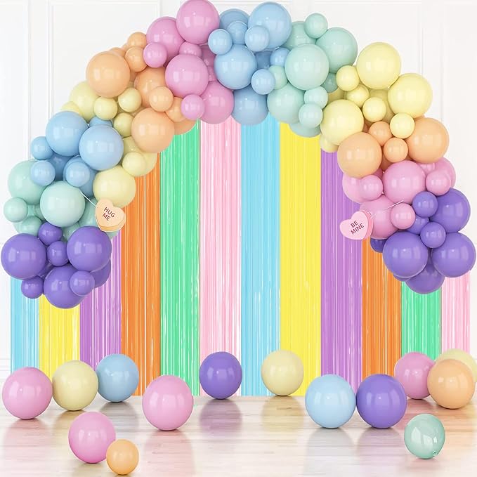 Voircoloria Pastel Rainbow Foil Fringe Backdrop Curtains, 2 Pack | Tinsel - Image 7