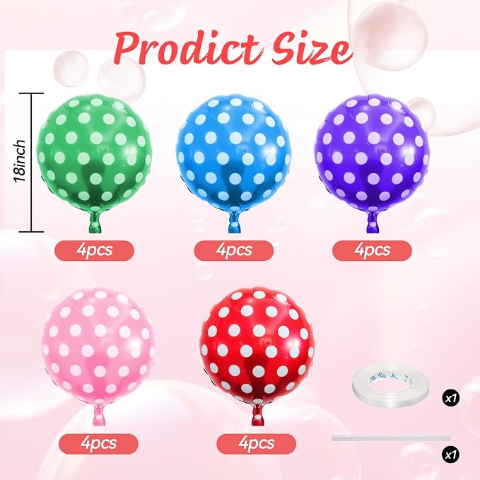 20PCS Mixed Color Round Foil Balloons, 18 Inch Round Shaped Foil Balloon - Image 2