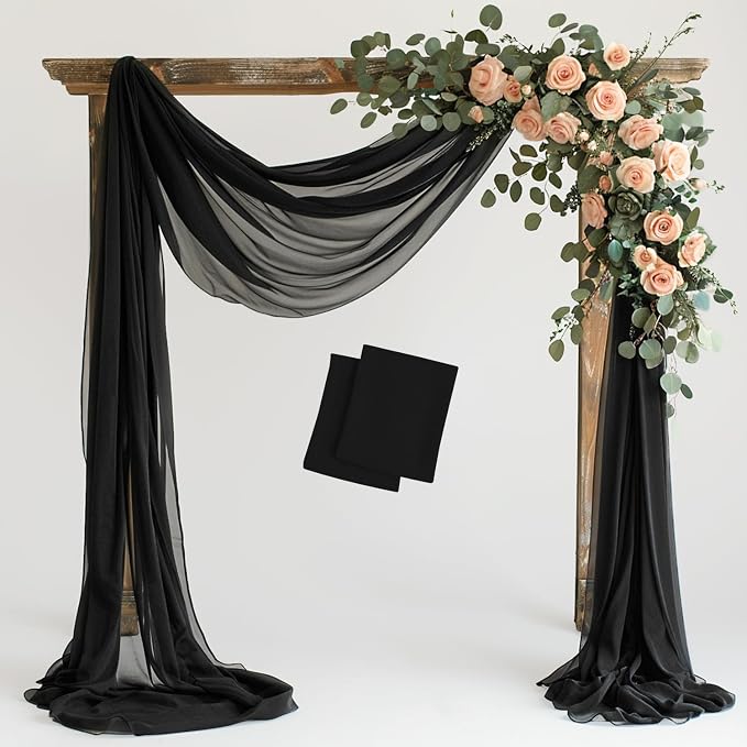 Black Wedding Arch Draping Fabric Backdrop Drapes Sheer 2 Panels | 28.7"x20FT by Wokceer