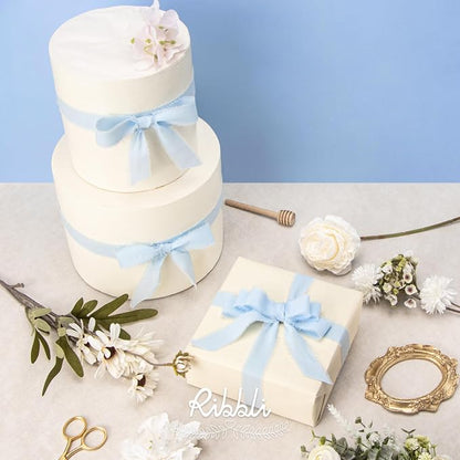 Ribbli 3 Rolls Light Blue Ribbon 1 Inch x 18 Yards Handmade Cotton Frayed - Image 4