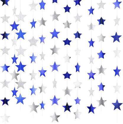Patelai 130 ft Star Garland Banner Decor, Ocean Blue, Glitter Silver by Patelai