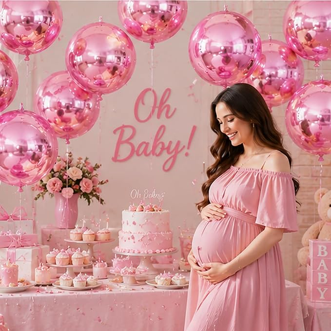 14 Pcs Pink Round Foil Balloons Light Baby Pink Metallic 4D Balloons | Pink - Image 6