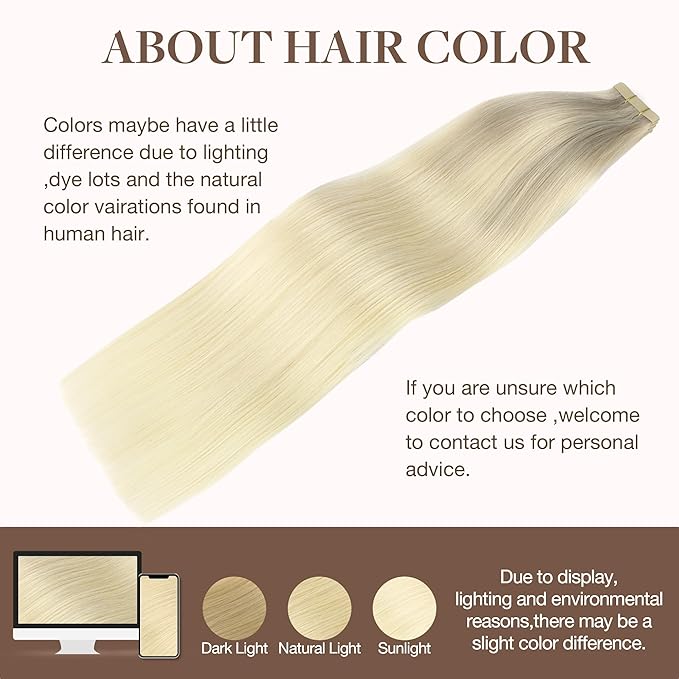 GOO GOO Tape in Hair Extensions Human Hair, 17/22/60 Ash Blonde to Golden Blonde and Platinum Blonde, 18inch 100g 40pcs, Skin Weft Seamless Invisible, Silky Straight with Thick Ends, Remy Human Hair