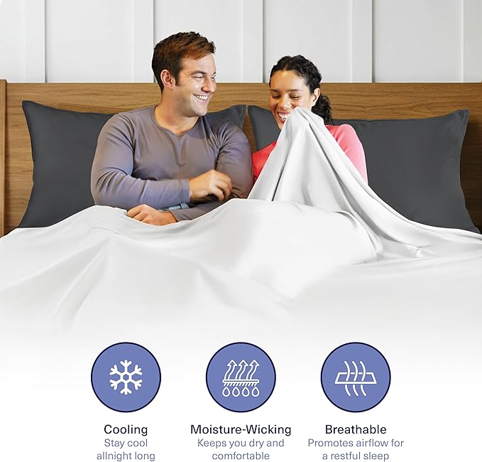 Kickoff Viscose Bamboo Pillowcase, Standard, Set of 2, 100% Organic Hidden Zippered Viscose Bamboo Pillow Case Standard Size, Cooling Pillow Cover for Hot Sleepers (20"x26" Pewter)