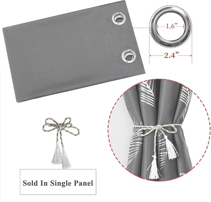 Sliding Glass Door Curtain 80W x 96L Inch Grey and Silver Blackout Curtain Palm - Image 7
