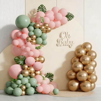 Spring Balloon Garland Arch Kit 160Pcs Sage Green Pink and Gold Latex Balloons - Image 3